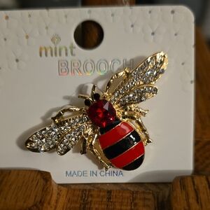 Mint Red and Black Bee Brooch